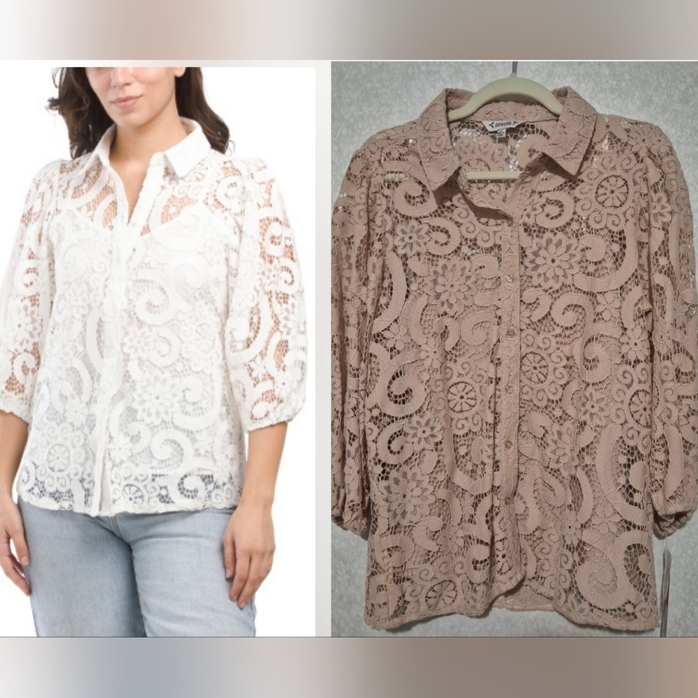NWT Nanette Lepore Nude 3/4 Sleeve Embellished Blouse..SIZE:M